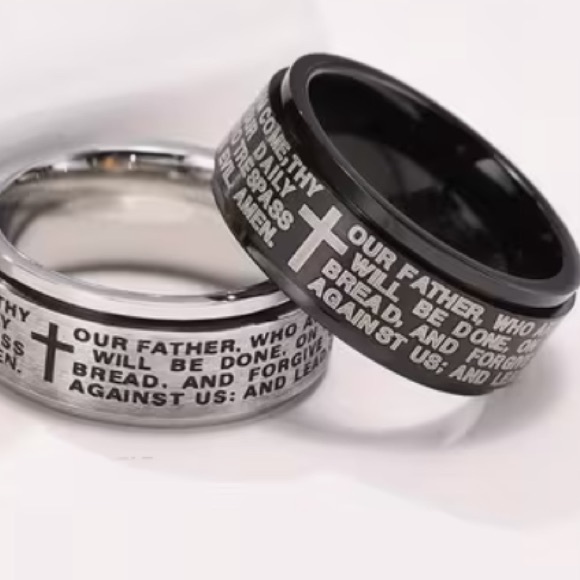 NWT π€© Silver and Black Prayer Rings Stainless Steel size 12 set of TWO rings! - Picture 7 of 8